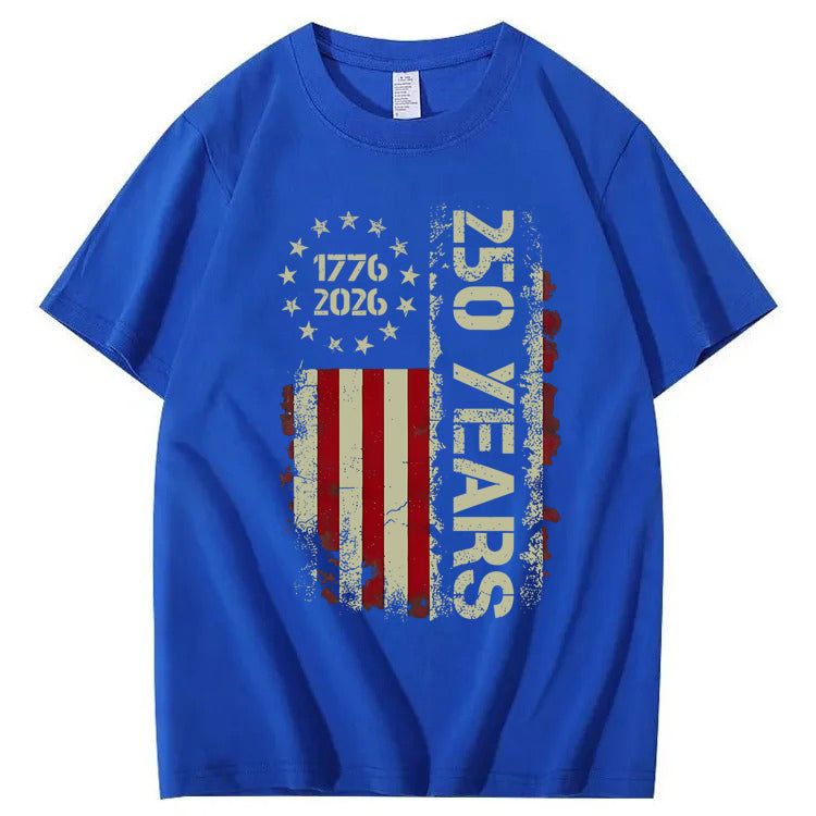 250 Years Anniversary USA Shirts Mens 250th American Flag 100% Cotton T-Shirt