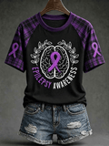 Women's Alzheimer's Awareness Themed Print V-Neck T-Shirt