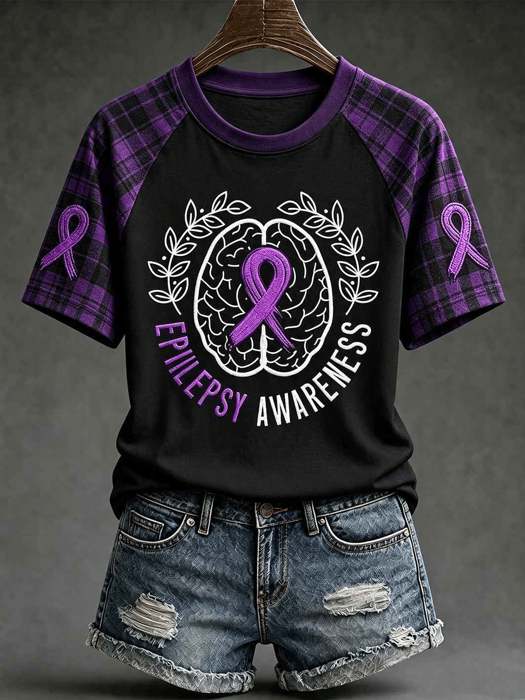 Women's Alzheimer's Awareness Themed Print V-Neck T-Shirt
