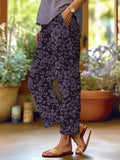 Women's Purple Flower Print Alzheimer's Awareness Support Casual Pants
