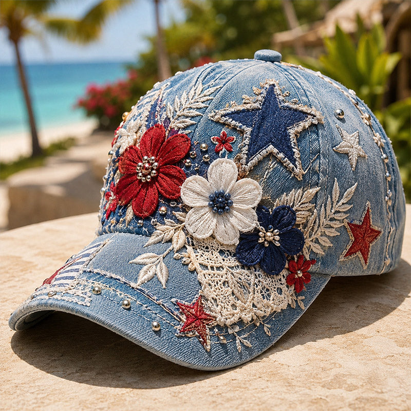 Floral Vintage Patriotic Art Print Casual Hat