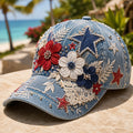 Floral Vintage Patriotic Art Print Casual Hat