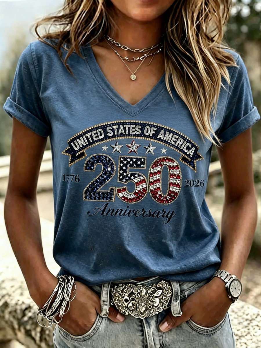 Women'S 250Th Anniversary Of The Founding Of The United States Casual Printed Short-Sleeve T-Shirt