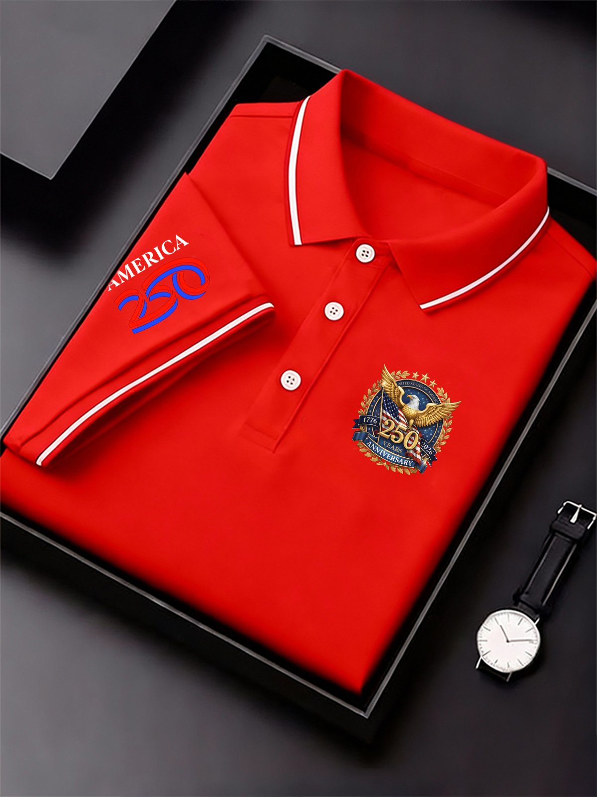 Men's Vintage America 250th Anniversary Print Polo Shirt