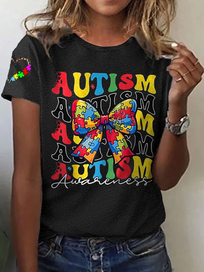 Women's Different Autism Awareness Printed Casual T-Shirt