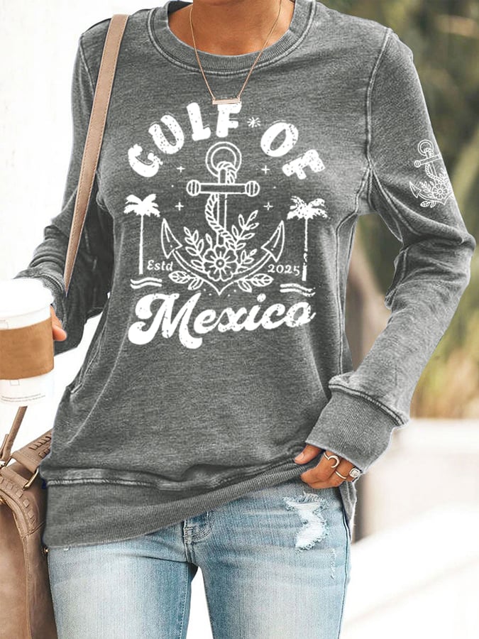 Women's Gulf Of Mexico Print Round Neck Sweatshirt