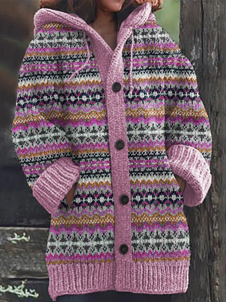 Vintage Geometric Jacquard Pattern Cardigan Sweater