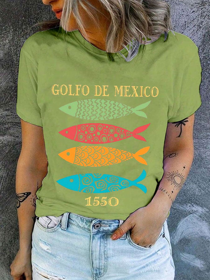 Women's Gulf of Mexico Print Round Neck T-Shirt