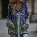 Women's Vintage Boho Floral Gradient Art Zip Hoodie Cardigan