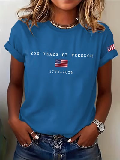 Women's Casual USA 250th Celebration Print Short Sleeve T-shirt