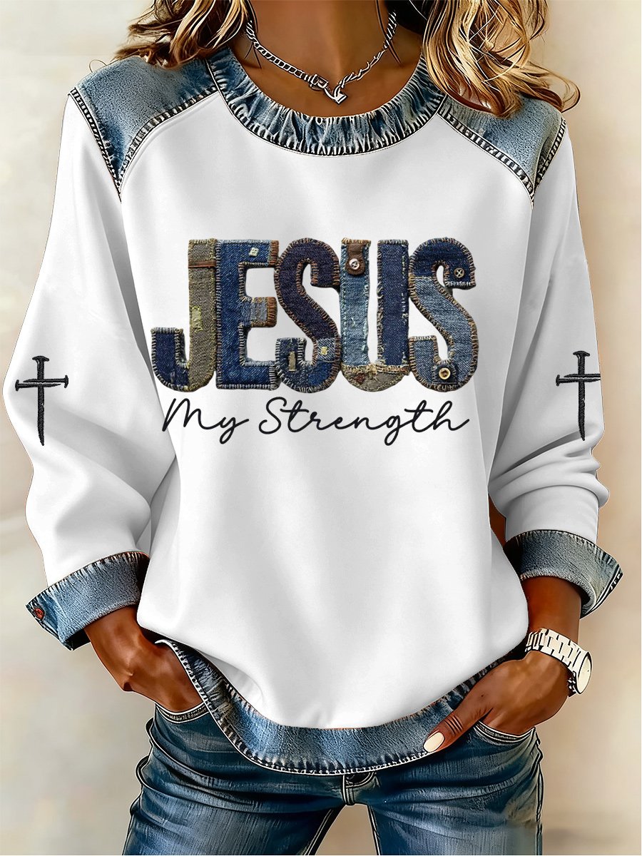 Women's Casual Retro Faith Jesus My Power Sweatshirt