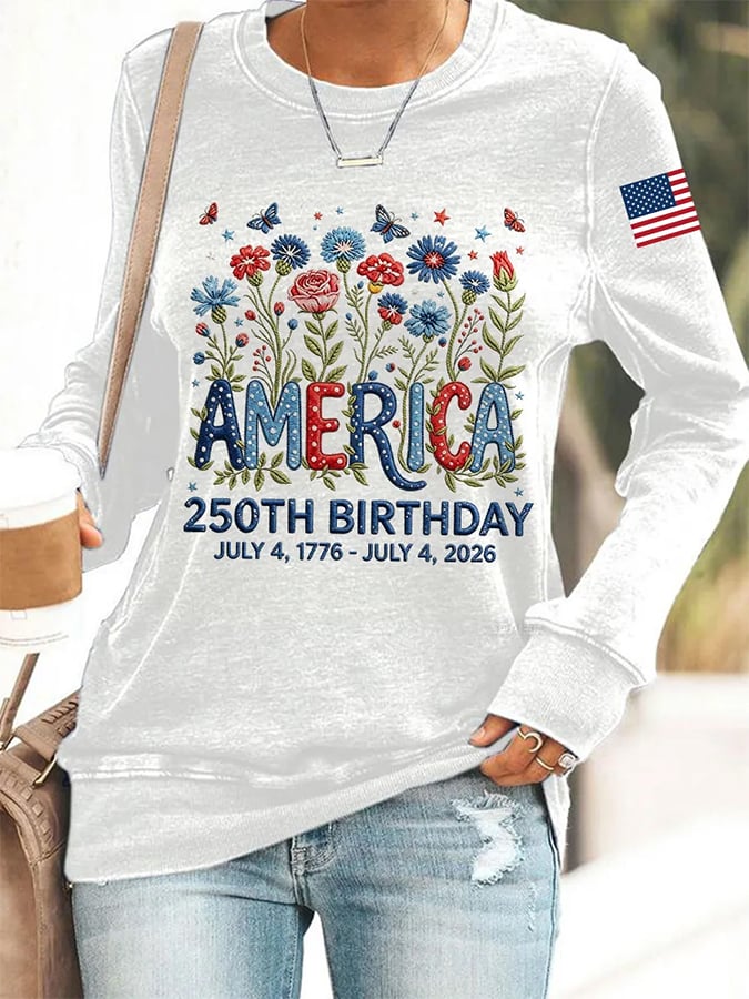 Women's 250 Years Of Freedom Flower Art Print  Top