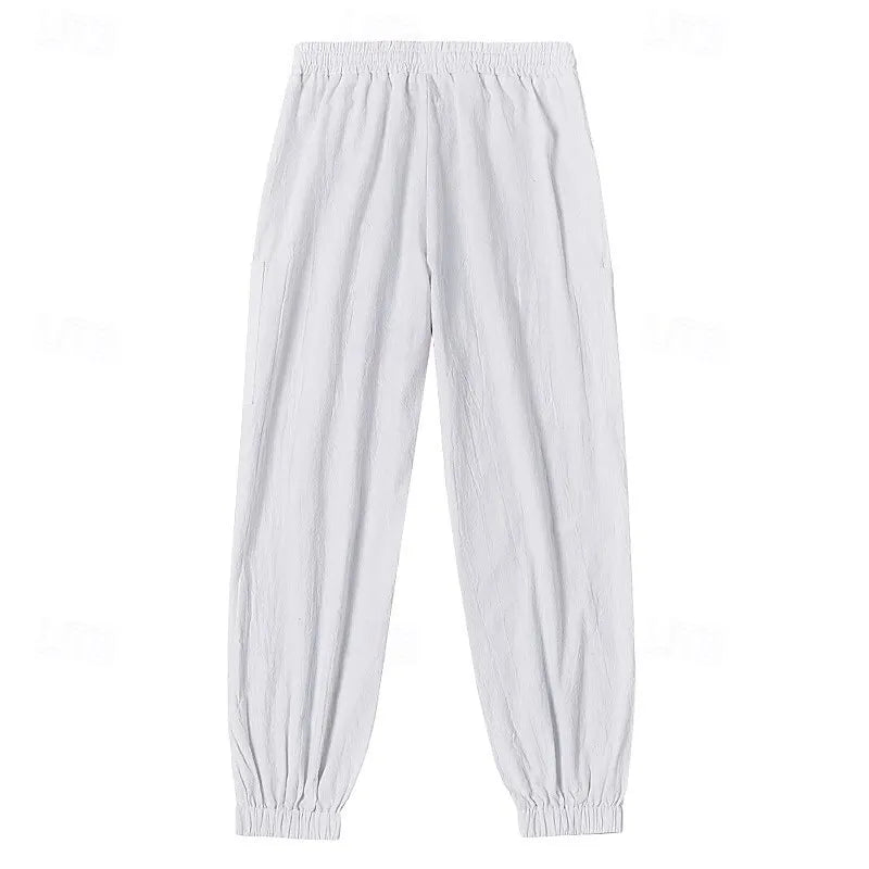 Men's Casual Linen-Blend Button-Detail Joggers