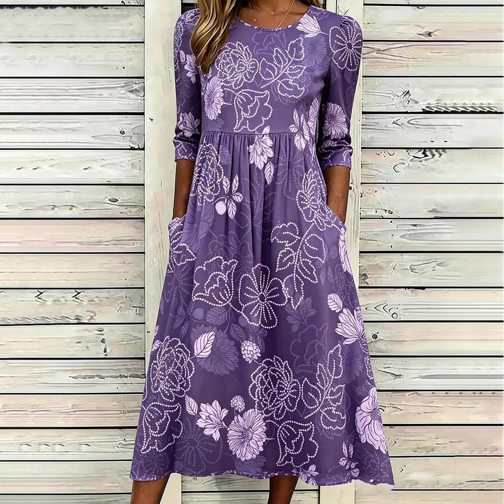 Women's Retro Floral Art Print Cotton Linen Casual Dress