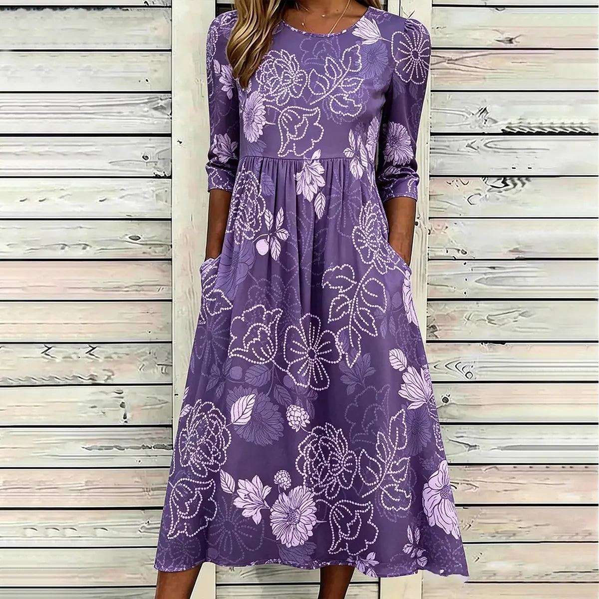 Women's Retro Floral Art Print Cotton Linen Casual Dress