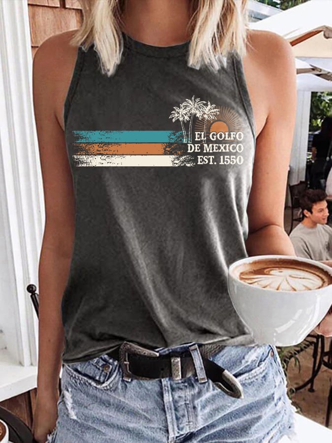 Women's Gulf Of Mexico Print Round Neck Tank Top