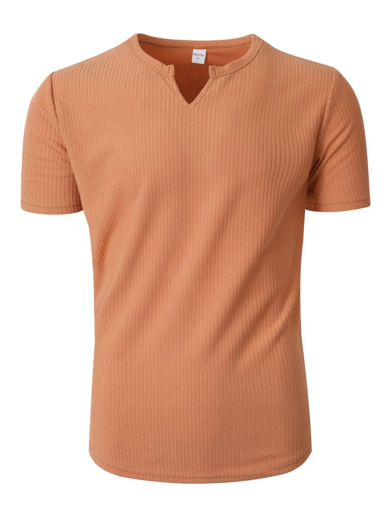 Men's Spring Summer Outfits Vertical Striped Textured V-Neck Short Sleeve T-Shirt for Daliy Wear, Gym Wear Solid Color Old Money Style