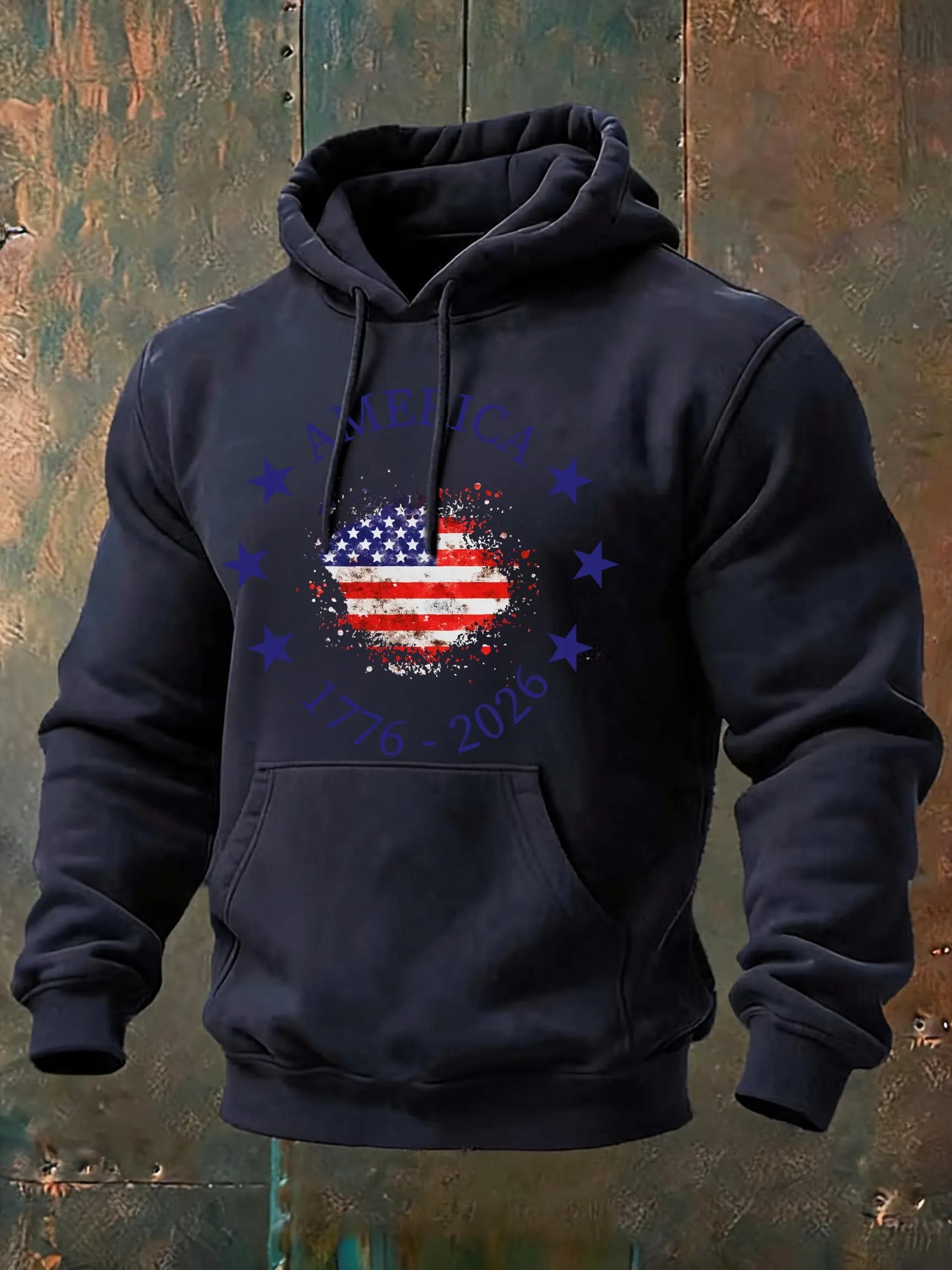Independence Day Flag Print Cotton Hoodie