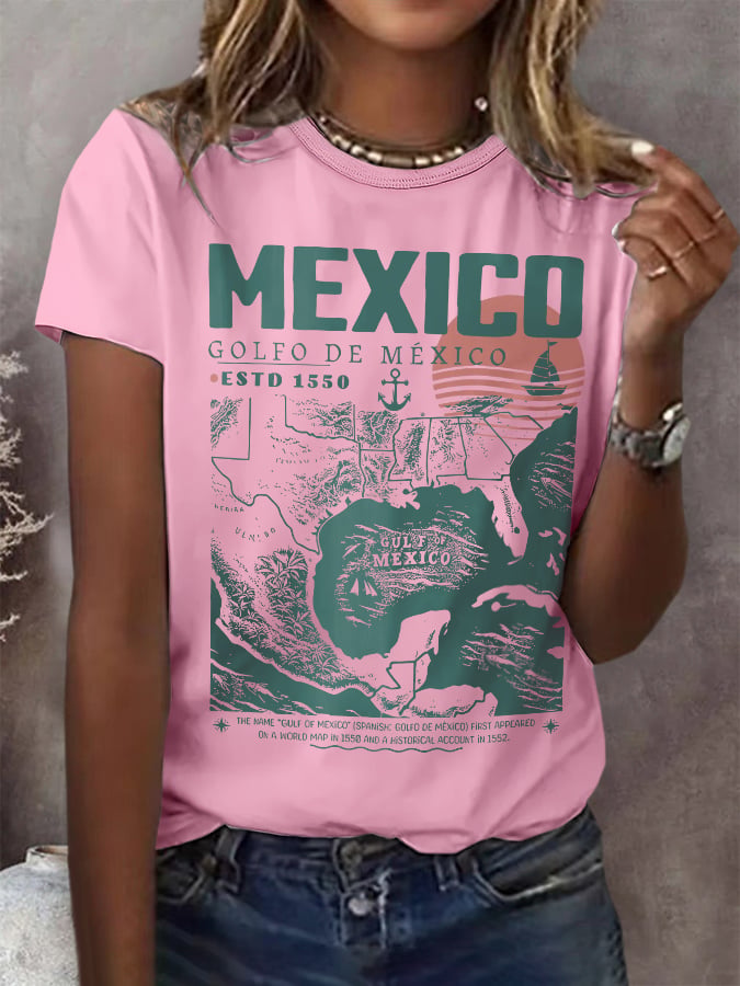 Women's Gulf Of Mexico Print Round Neck T-Shirt