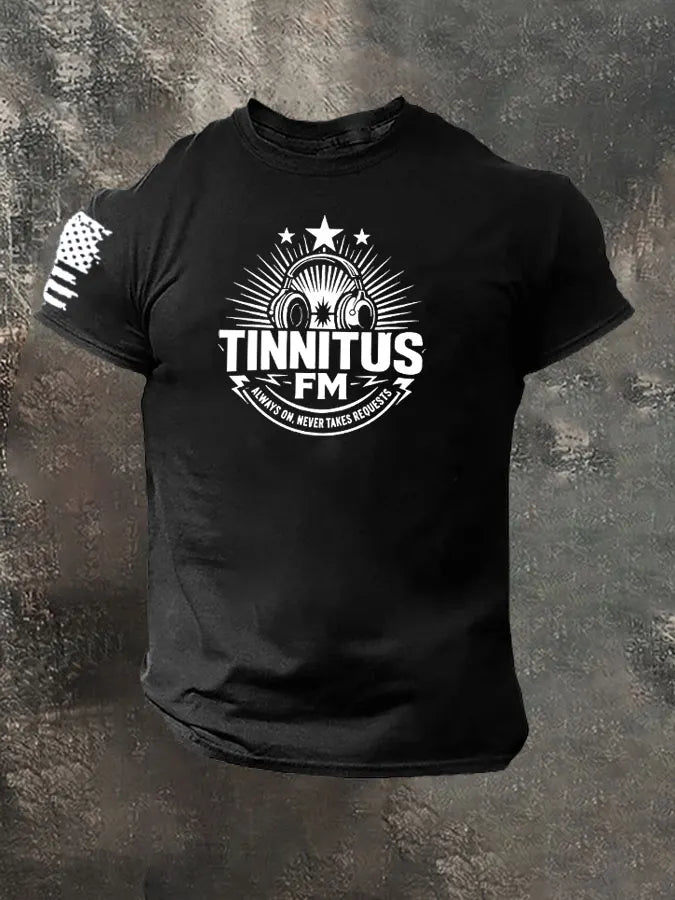 Tinnitus FM Always On Never Takes Requests Pattern 100% Cotton T-Shirt