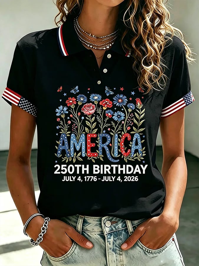Women's 250 Years Of Freedom Flower Art Print  T-shirt