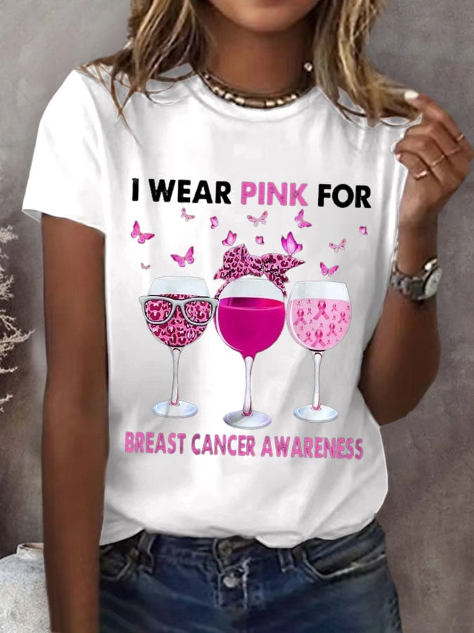 Women's Breast Cancer Awareness "I WEAR PINK FOR" Printed Casual Tee