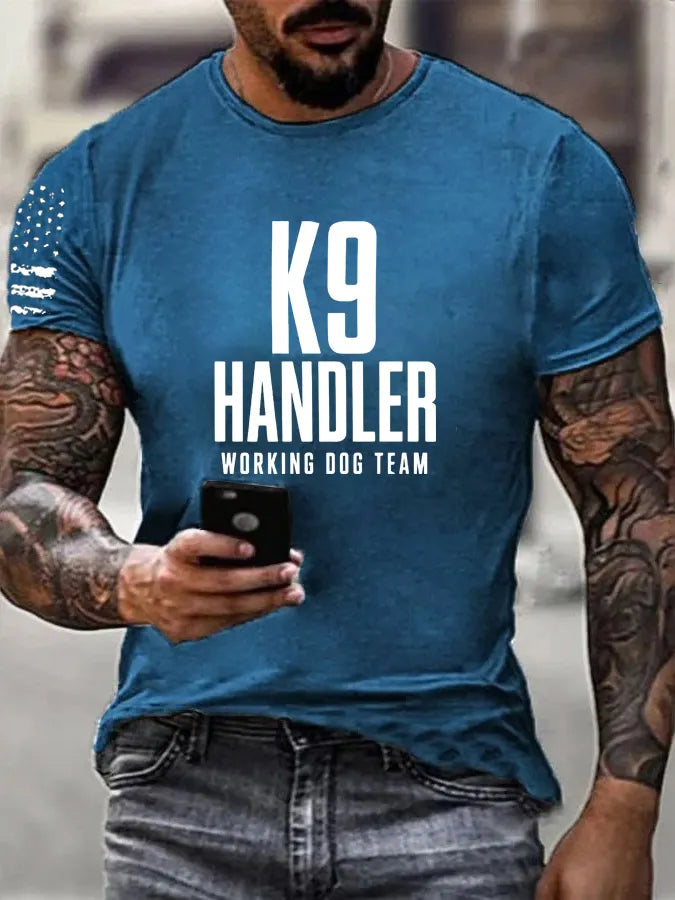 K-9 Handler Working Dog Team Pattern 100% Cotton T-Shirt