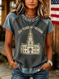 Women's Independence Day Western Independence Hall Printed T-shirt