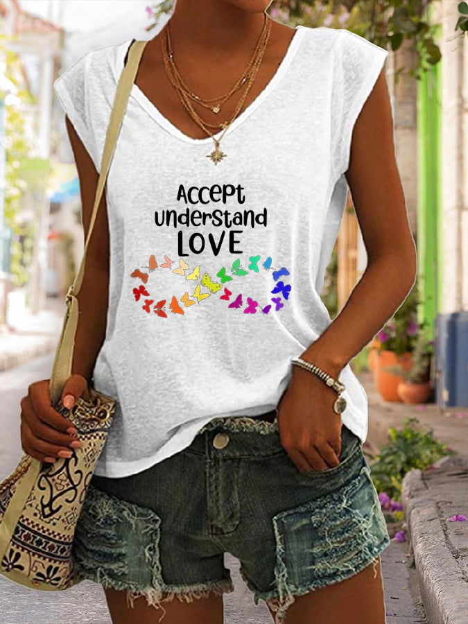 Autism Understands Love Heart Print Tank Top
