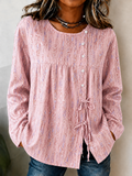 Women'S Breast Cancer Awareness Promotion Pink Printed Cotton Linen Long Sleeve Shirt
