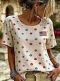 Women's Casual And Minimalist American 250Th Anniversary Cotton And Linen T-Shirt