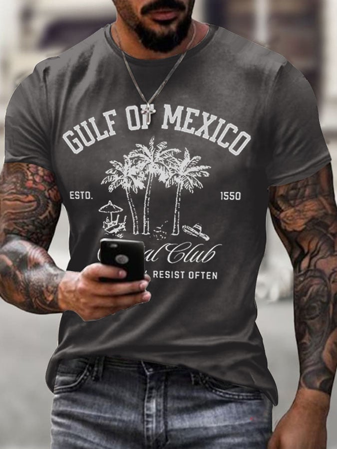 Men'S Retro Gulf Of Mexico Social Club Stay Salty Resist Often Est 1550 Printed Casual Crew Neck T-Shirt
