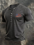 Men's Vintage Slub Cotton 100% Pure Cotton Stretch Short-Sleeve Henley T-Shirt
