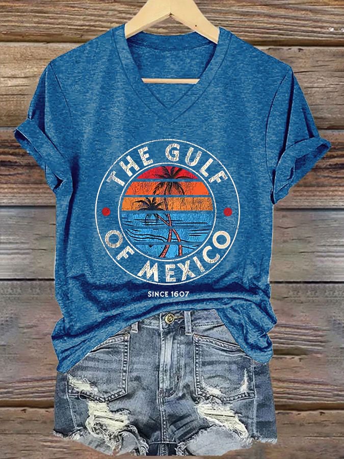 Women's Gulf of Mexico Print V-Neck T-Shirt