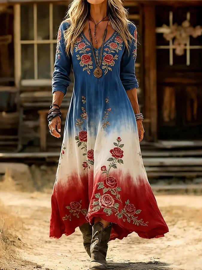 Women'S Casual American 250th Anniversary Commemorative Print Dress