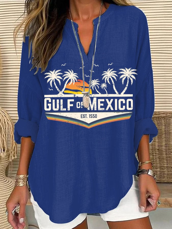 Women's Gulf Of Mexico Print V-Neck Shirt