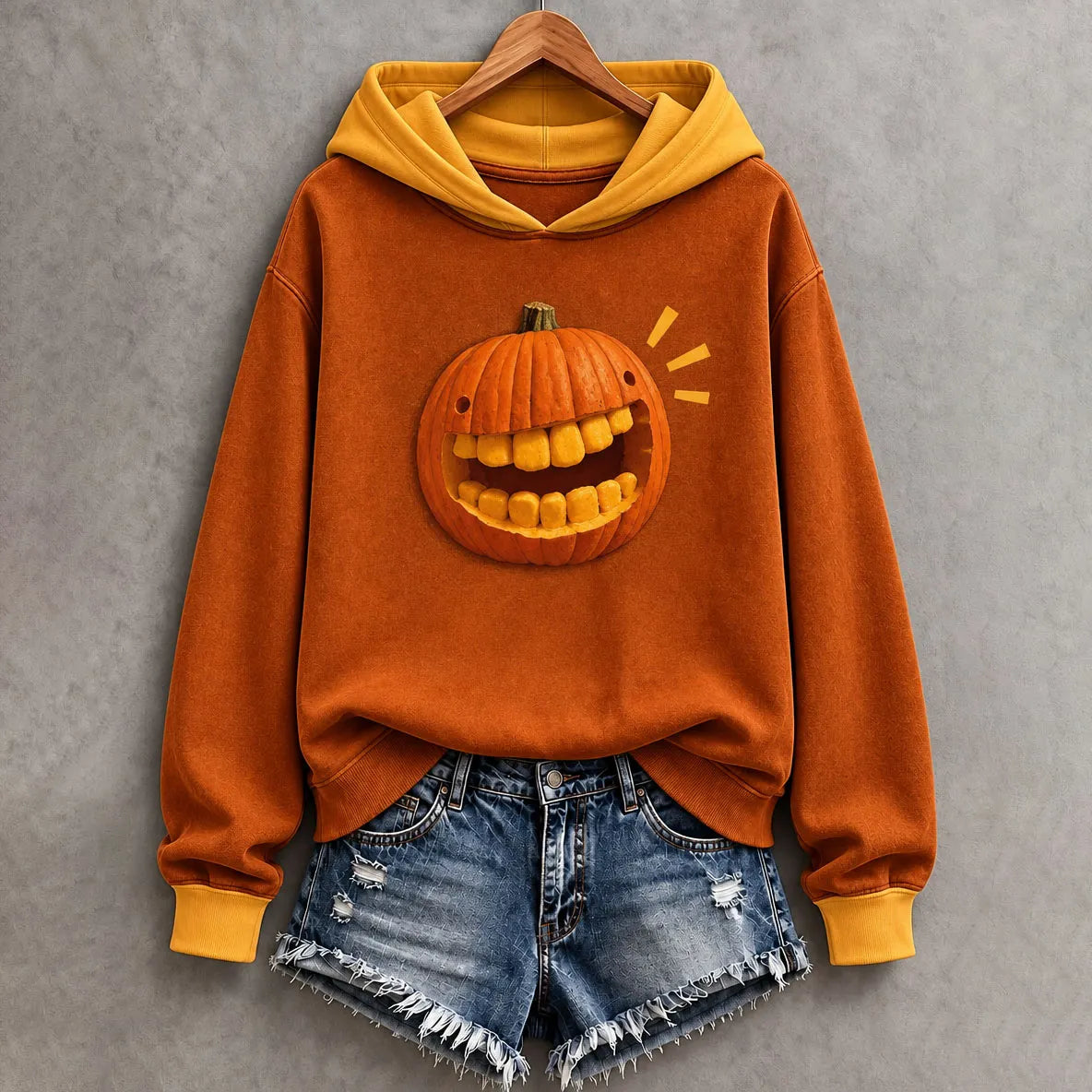 Women's Halloween Fun Laughing Pumpkin Print Hoodie