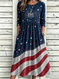 Women's Vintage American Flag Floral Print Midi Dress