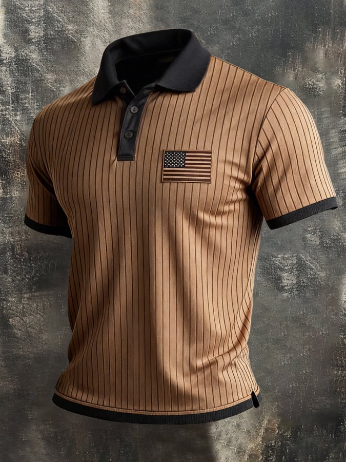Men'S Retro Color-Block Ribbed "Patriot" Polo T-Shirt
