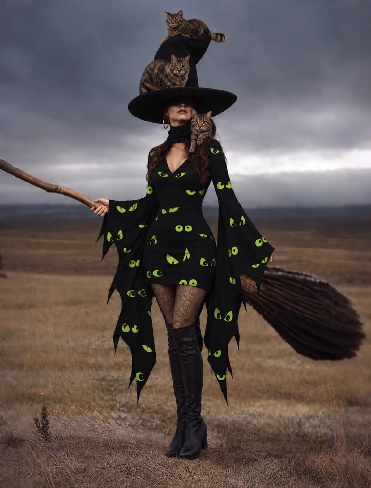 Women's Gothic Halloween Print Batwing Flare Sleeve V Neck Bodycon Dress – Halloween Costume