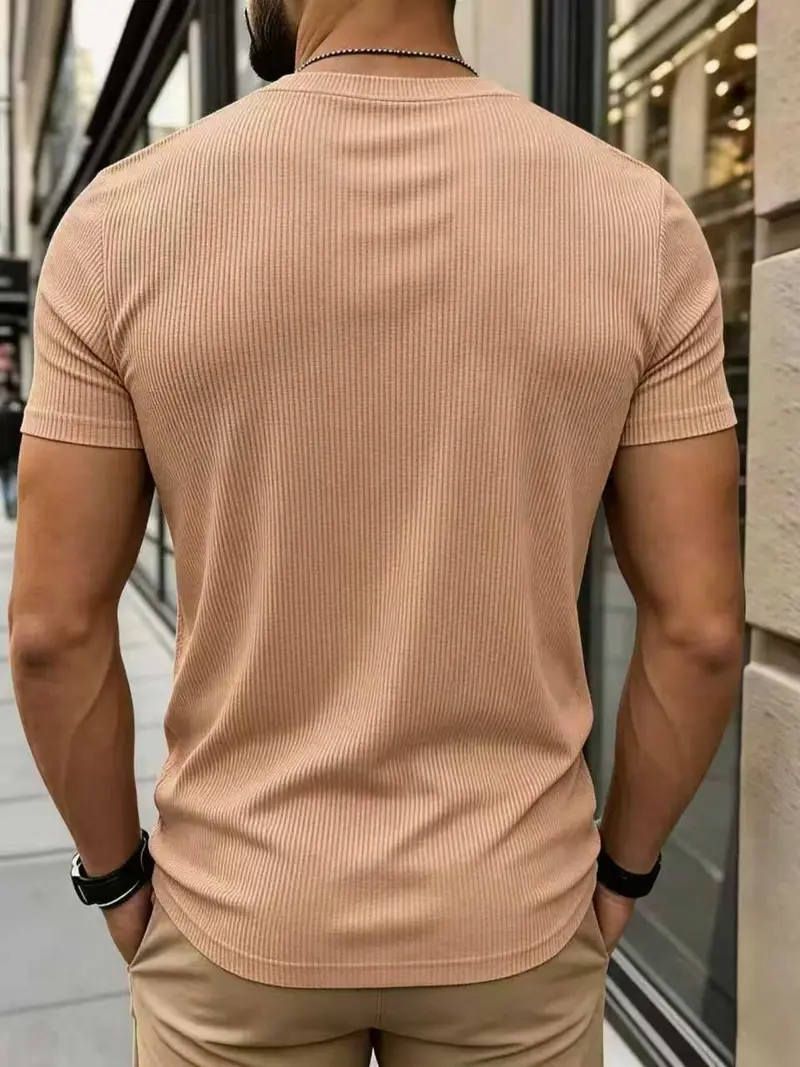 Men's summer plain-colored V-neck short-sleeved breathable fashionable streetwear