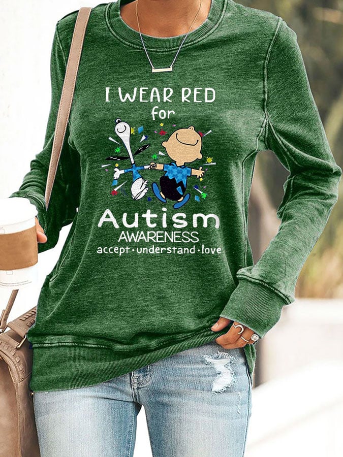 Autism Awareness I Wear Red For Autism Print Sweatshirt