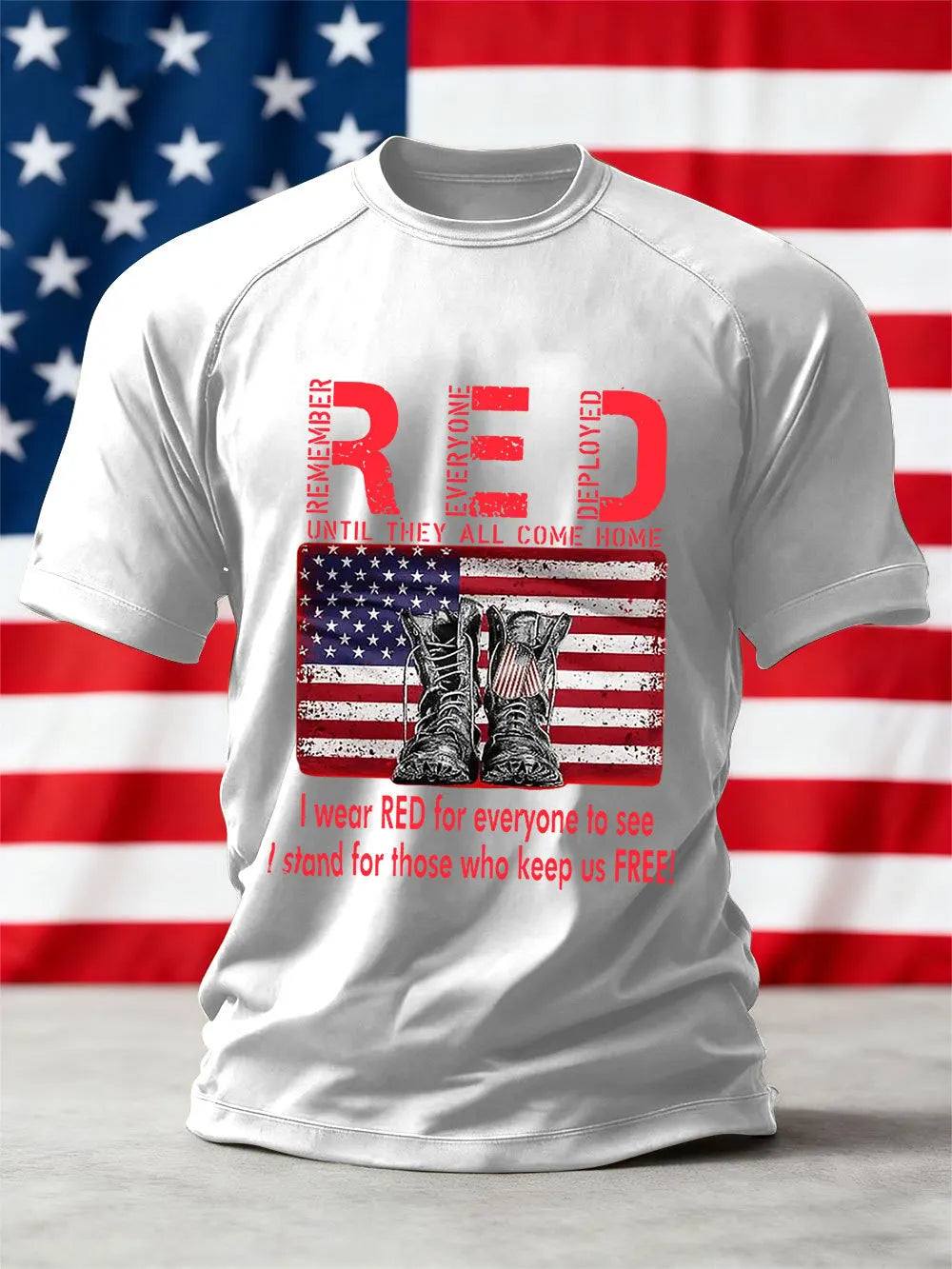 Men's We'll Wear Red to Remember Them Printed Crew Neck Short Sleeve T-shirt