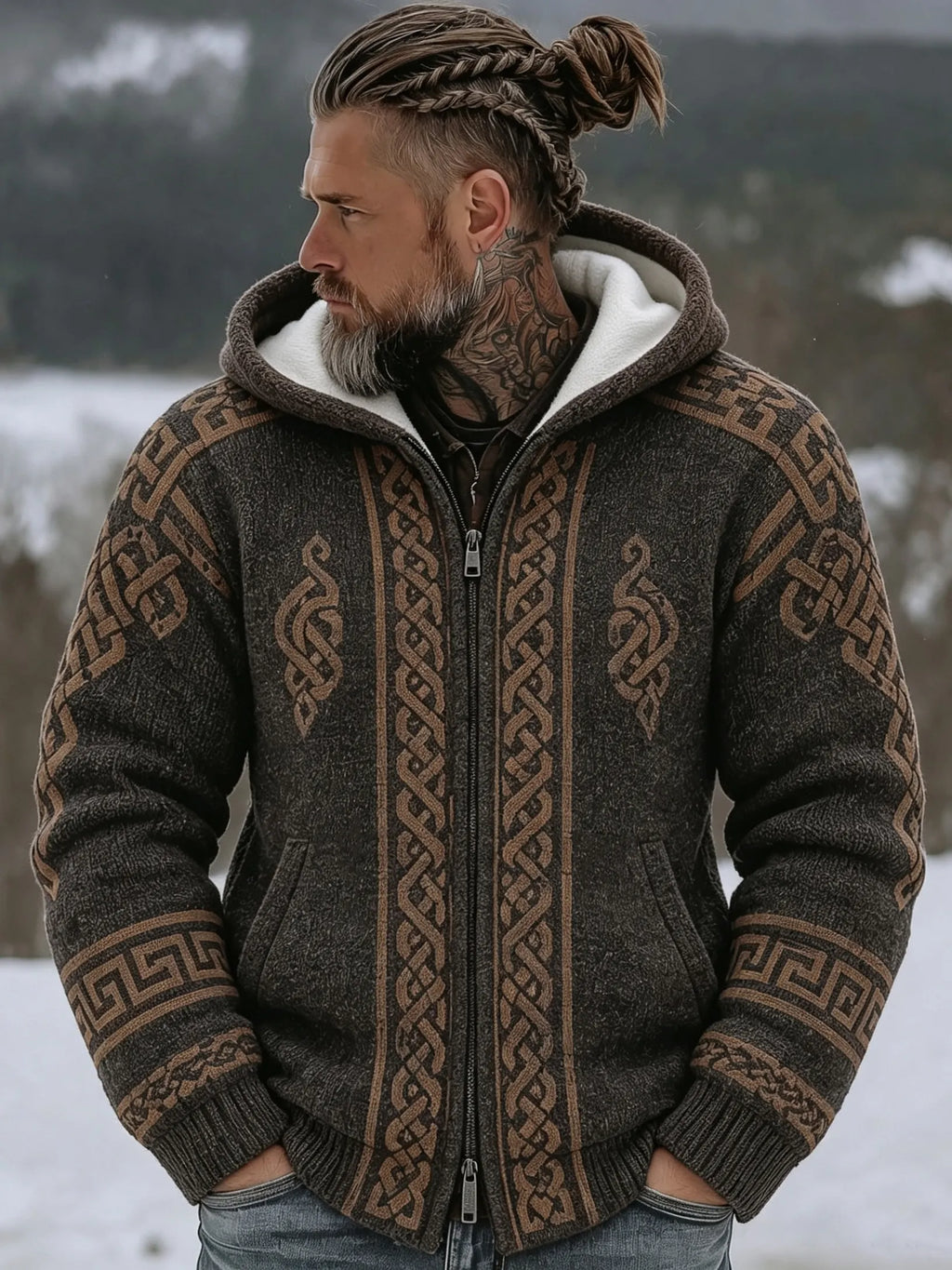 Men's Viking Kyle Style Extra Thick Hooded Zip-up Sweater