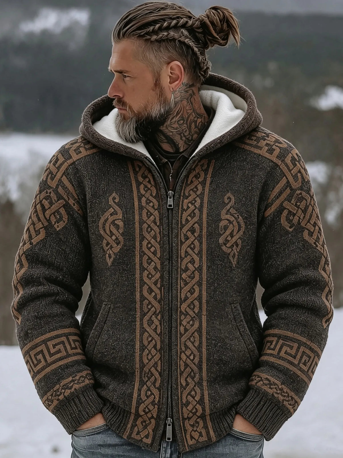 Men's Viking Kyle Style Extra Thick Hooded Zip-up Sweater