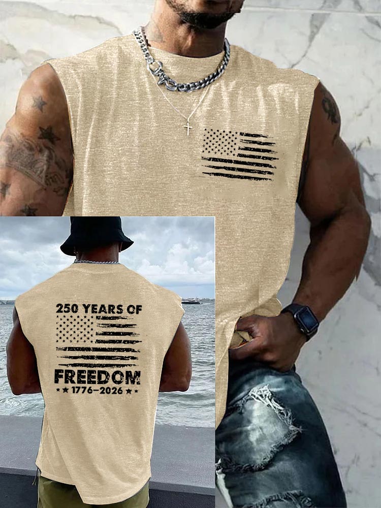 250 Years Of Freedom 1776-2026 Pattern Round Neck 100% Cotton Tank Top