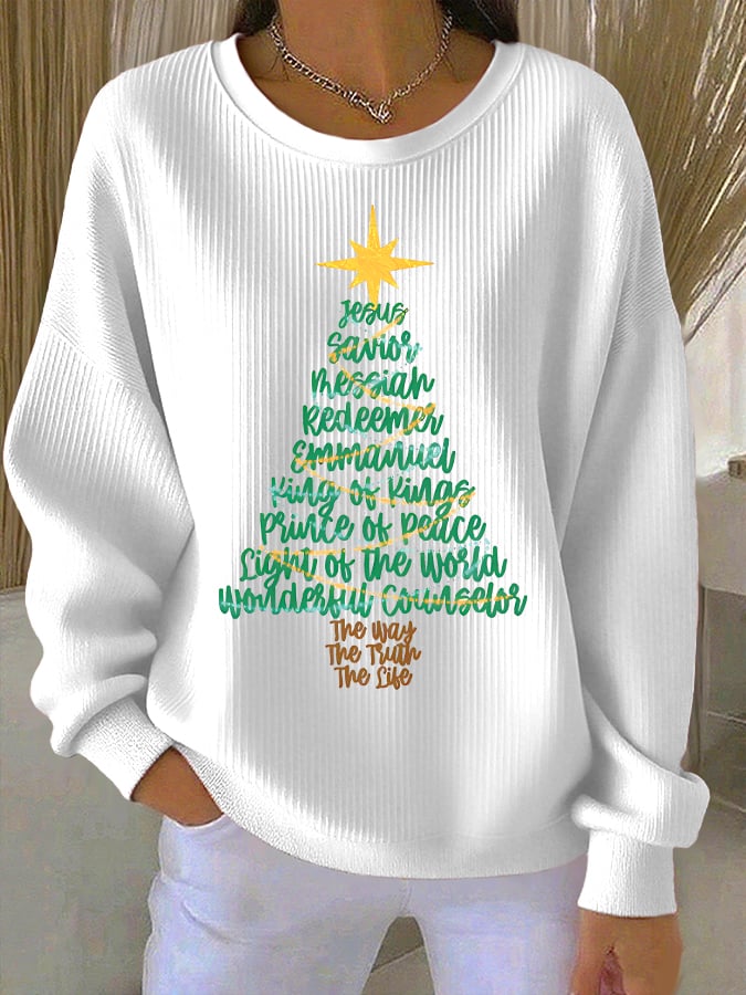 Women's Faith Christmas Tree Print Casual Sweatshirt