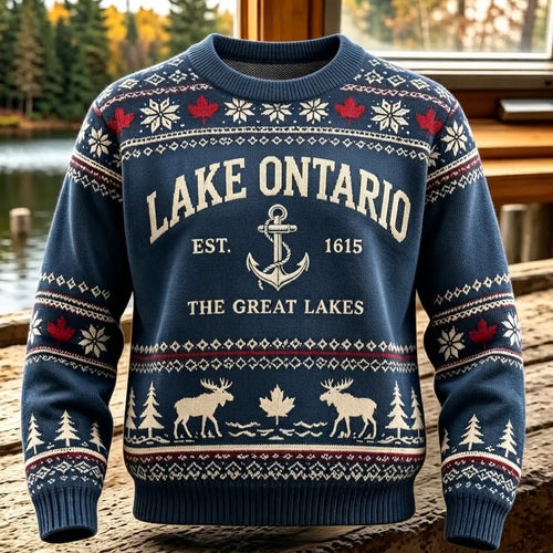 1615 Lake Ontario Canada Icelandic Style Jacquard Knit Warm Sweater