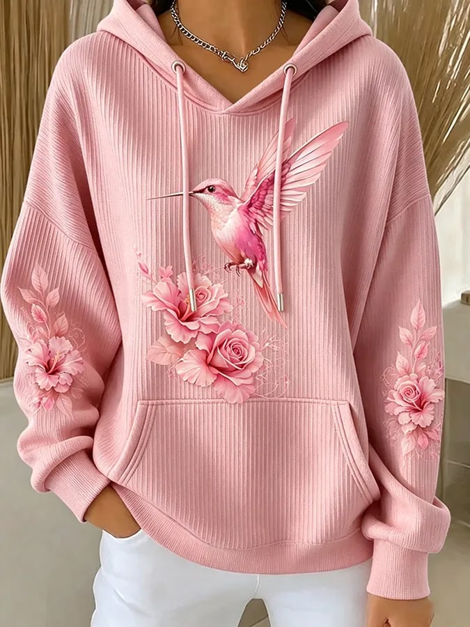 Women's Casual Printed Hooded Knit Top