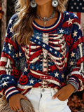 Women's Halloween Human Skeleton And American Art Casual Crewneck Sweater
